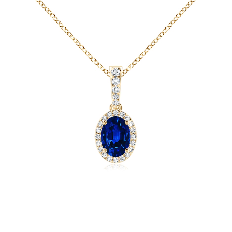 7x5mm AAAA Vintage Style Oval Sapphire Halo Pendant in Yellow Gold 