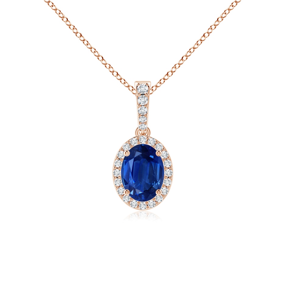 8x6mm AAA Vintage Style Oval Sapphire Halo Pendant in Rose Gold 