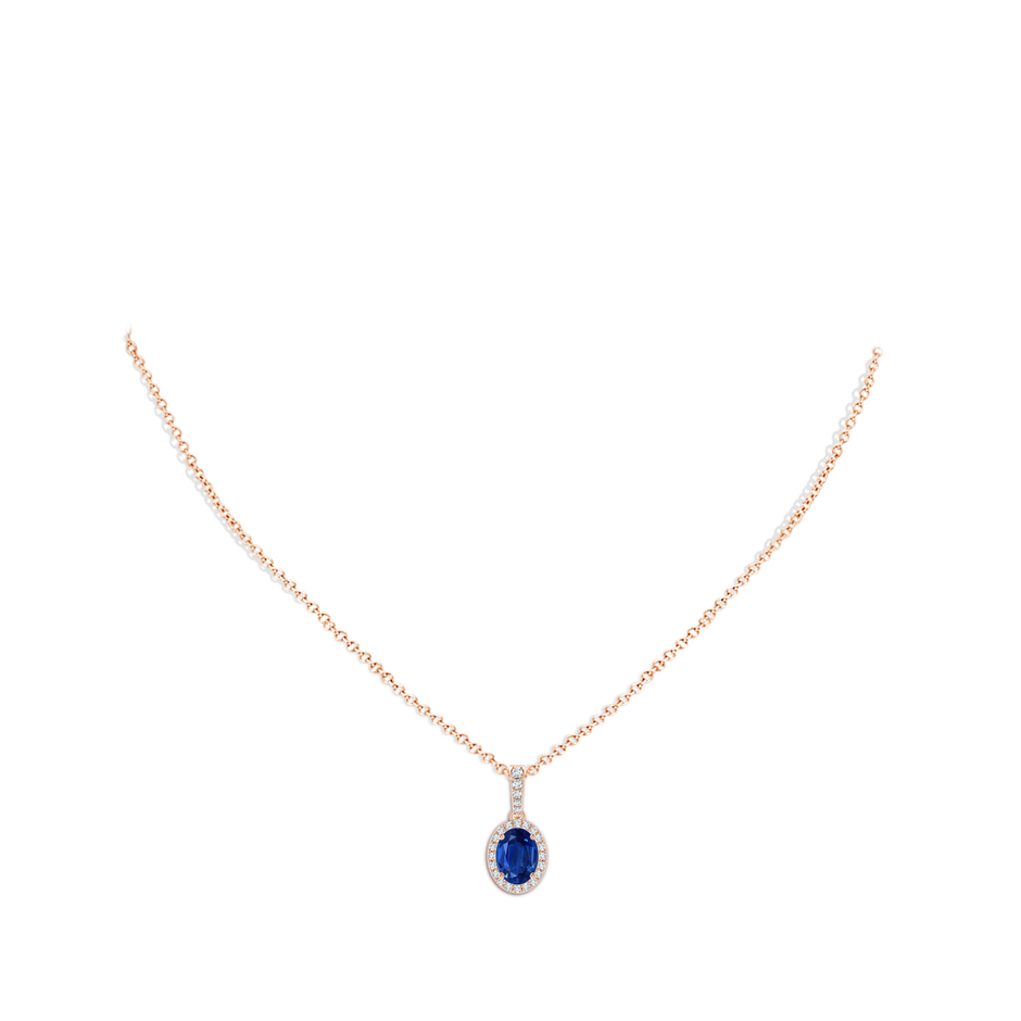 8x6mm AAA Vintage Style Oval Sapphire Halo Pendant in Rose Gold pen