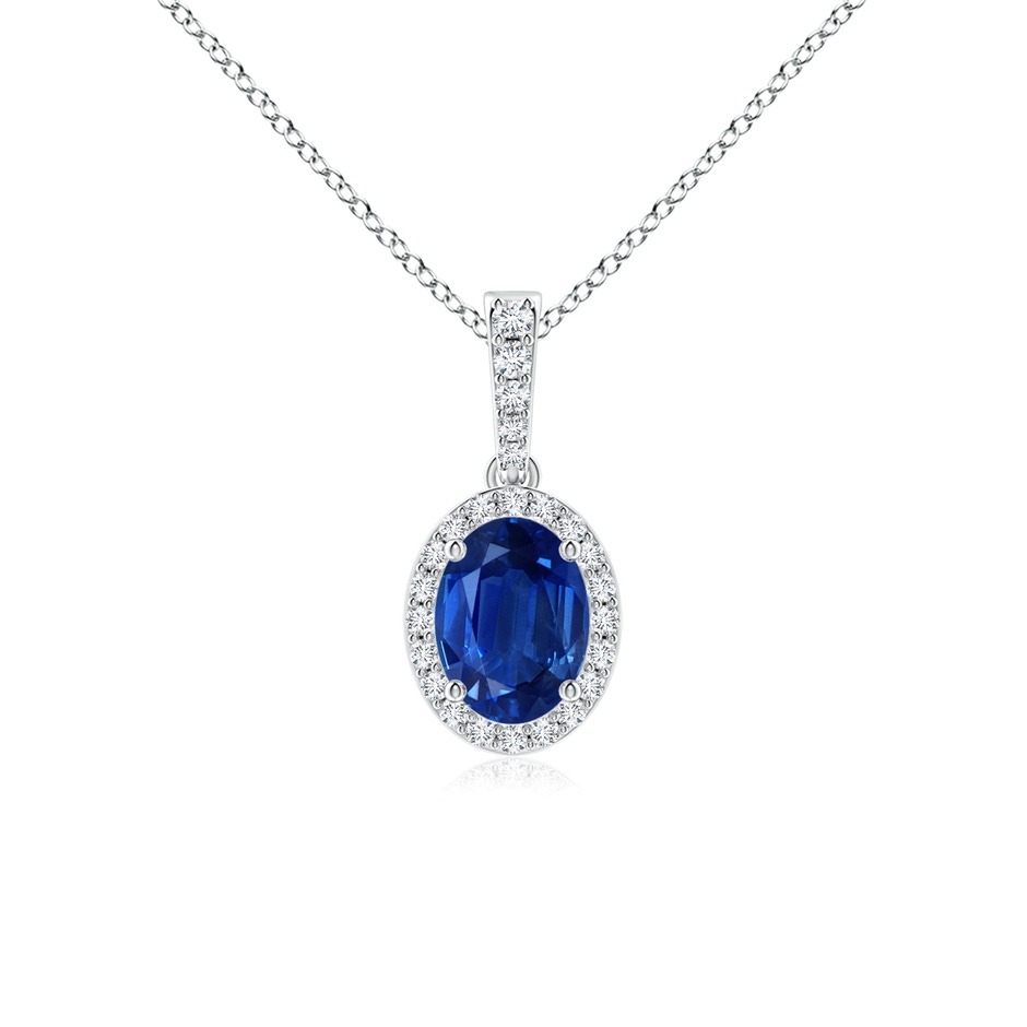 8x6mm AAA Vintage Style Oval Sapphire Halo Pendant in White Gold 