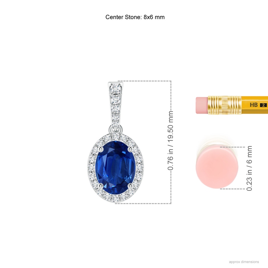 8x6mm AAA Vintage Style Oval Sapphire Halo Pendant in White Gold ruler