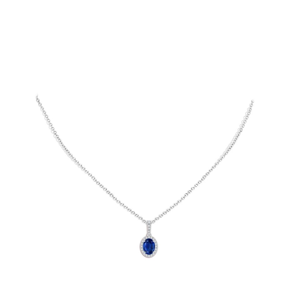 8x6mm AAA Vintage Style Oval Sapphire Halo Pendant in White Gold pen