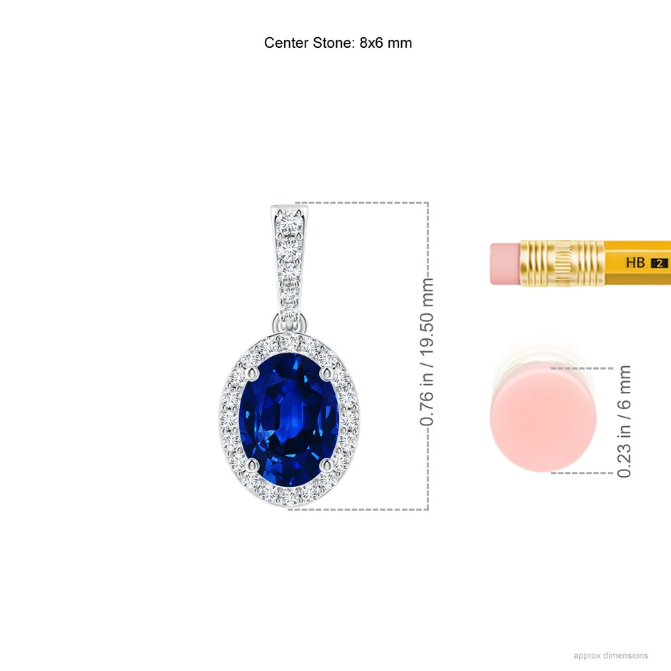 8x6mm AAAA Vintage Style Oval Sapphire Halo Pendant in P950 Platinum ruler