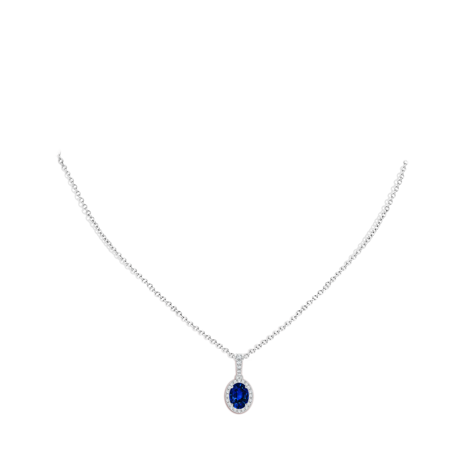 8x6mm AAAA Vintage Style Oval Sapphire Halo Pendant in P950 Platinum pen