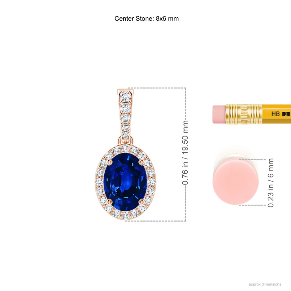 8x6mm AAAA Vintage Style Oval Sapphire Halo Pendant in Rose Gold ruler