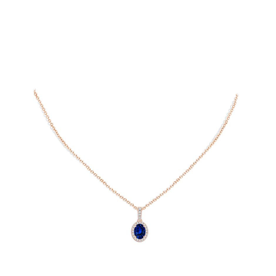 8x6mm AAAA Vintage Style Oval Sapphire Halo Pendant in Rose Gold pen