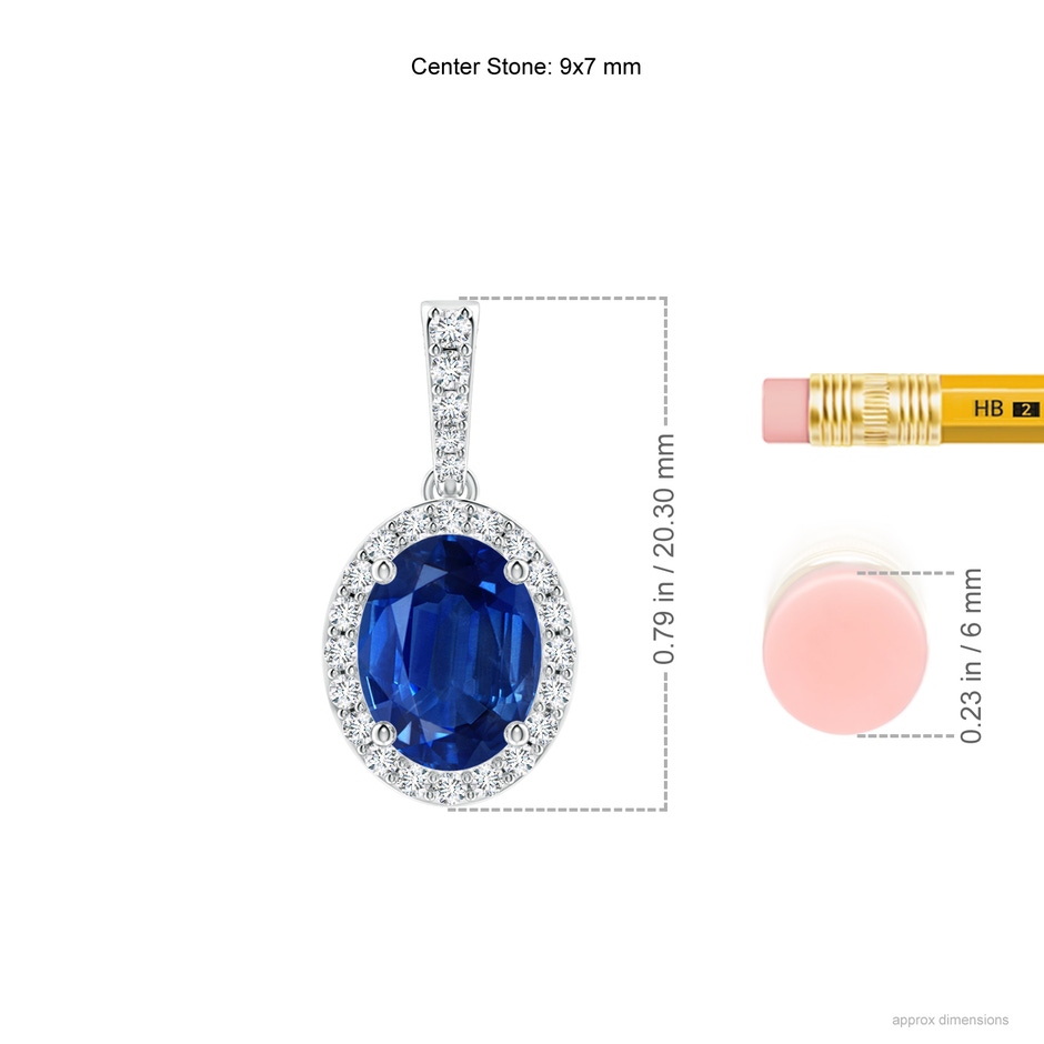 9x7mm AAA Vintage Style Oval Sapphire Halo Pendant in P950 Platinum ruler