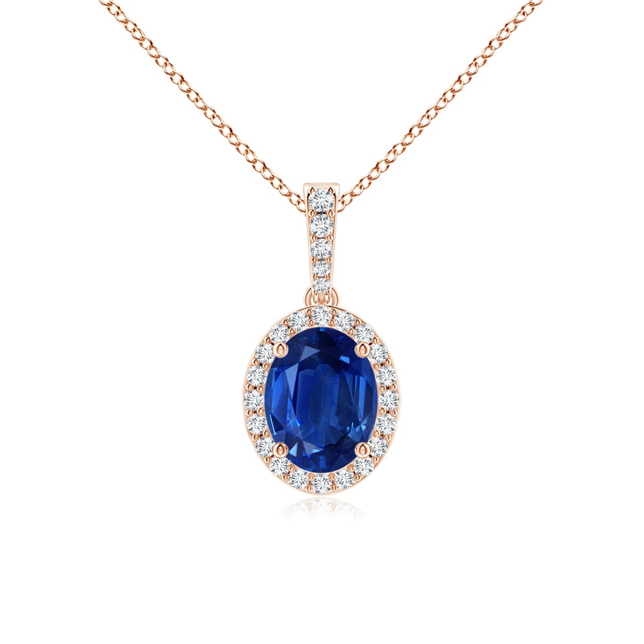 9x7mm AAA Vintage Style Oval Sapphire Halo Pendant in Rose Gold 
