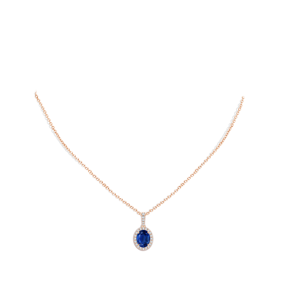 9x7mm AAA Vintage Style Oval Sapphire Halo Pendant in Rose Gold pen
