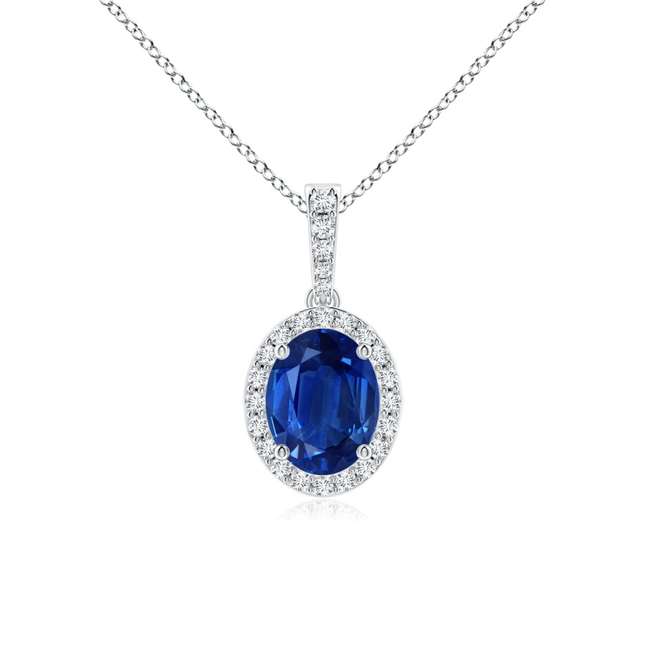 9x7mm AAA Vintage Style Oval Sapphire Halo Pendant in White Gold 