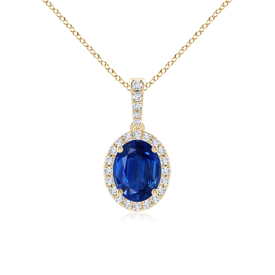 9x7mm AAA Vintage Style Oval Sapphire Halo Pendant in Yellow Gold 