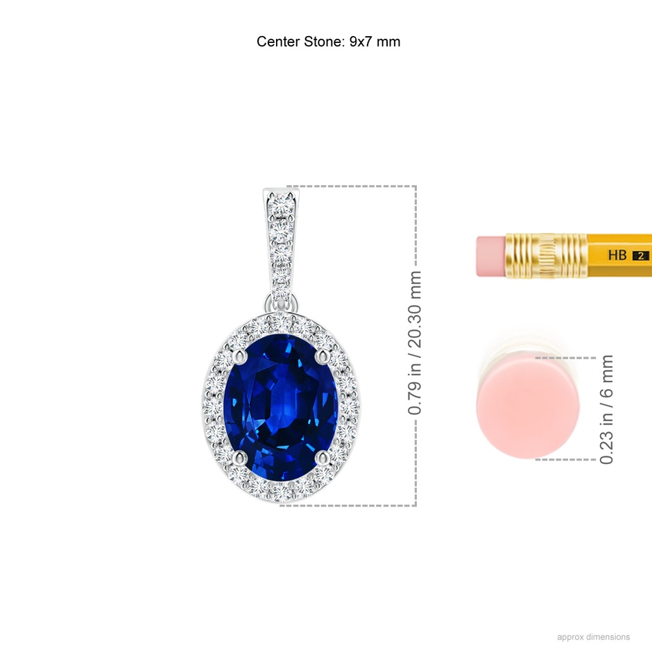 9x7mm AAAA Vintage Style Oval Sapphire Halo Pendant in P950 Platinum ruler