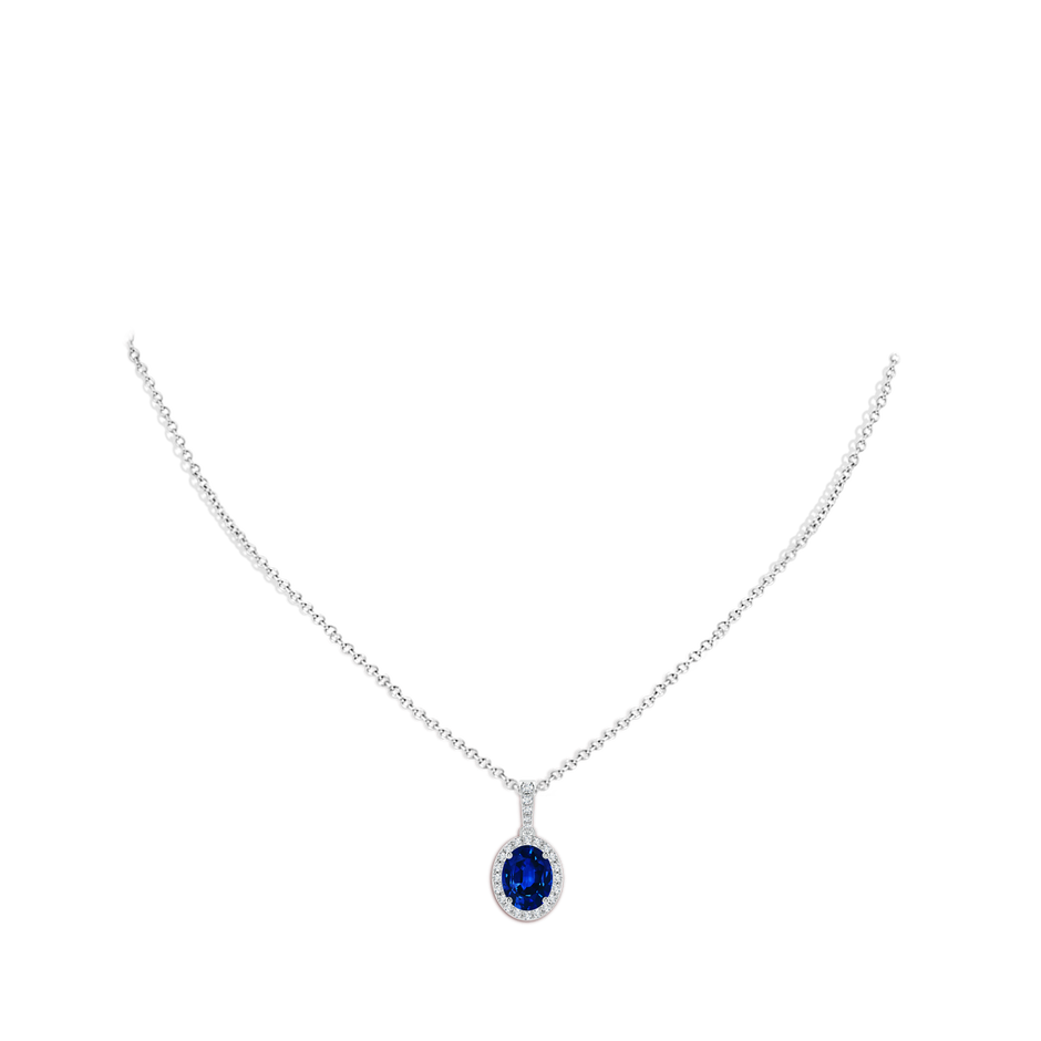 9x7mm AAAA Vintage Style Oval Sapphire Halo Pendant in P950 Platinum pen
