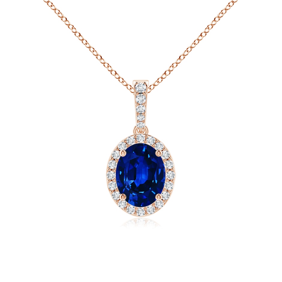 9x7mm AAAA Vintage Style Oval Sapphire Halo Pendant in Rose Gold 