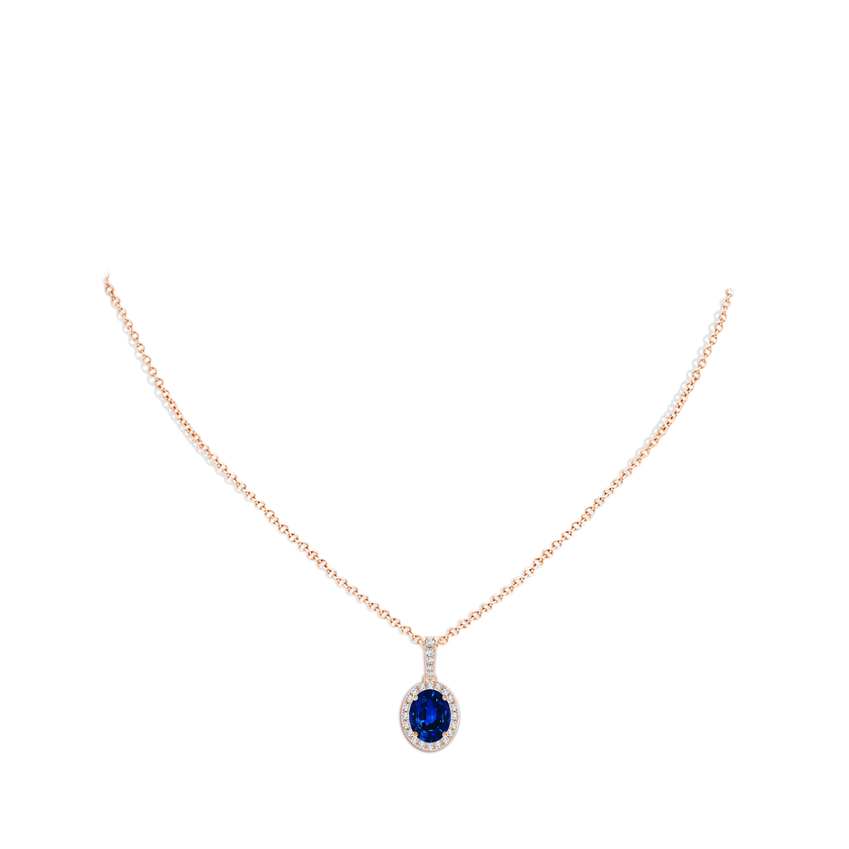 9x7mm AAAA Vintage Style Oval Sapphire Halo Pendant in Rose Gold pen