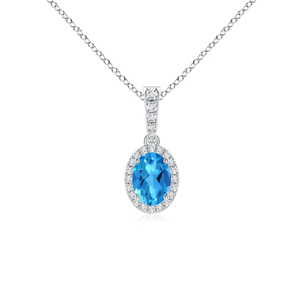 7x5mm AAAA Vintage Style Oval Swiss Blue Topaz Halo Pendant in P950 Platinum