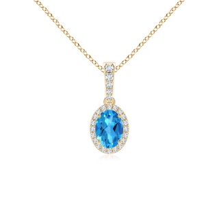 7x5mm AAAA Vintage Style Oval Swiss Blue Topaz Halo Pendant in Yellow Gold