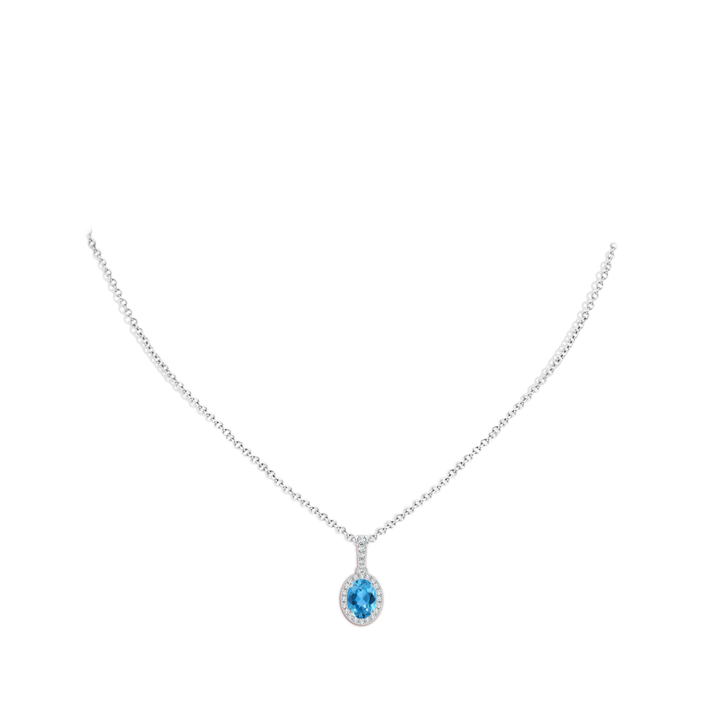8x6mm AAA Vintage Style Oval Swiss Blue Topaz Halo Pendant in White Gold Body-Neck