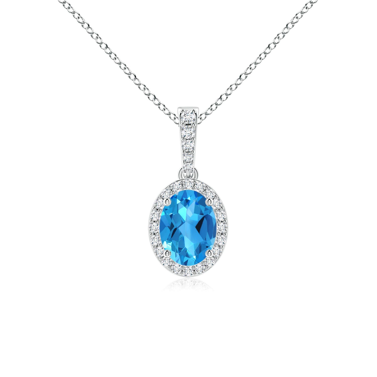 8x6mm AAAA Vintage Style Oval Swiss Blue Topaz Halo Pendant in P950 Platinum