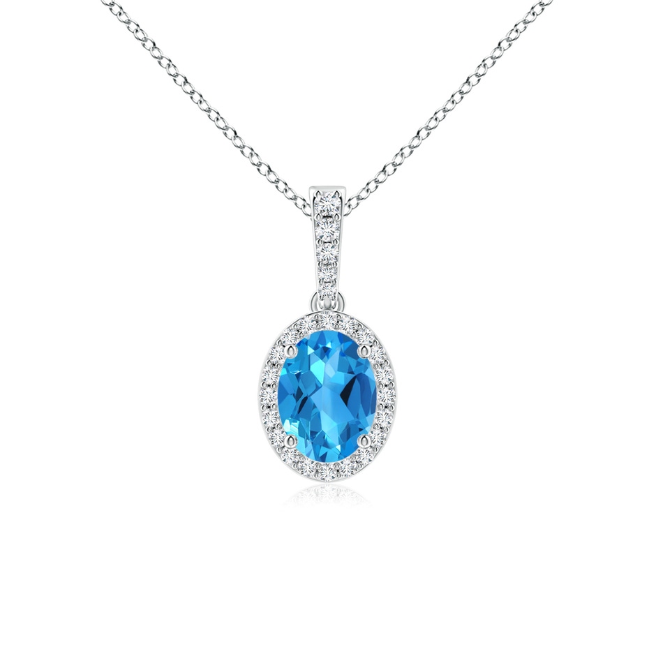 8x6mm AAAA Vintage Style Oval Swiss Blue Topaz Halo Pendant in P950 Platinum 