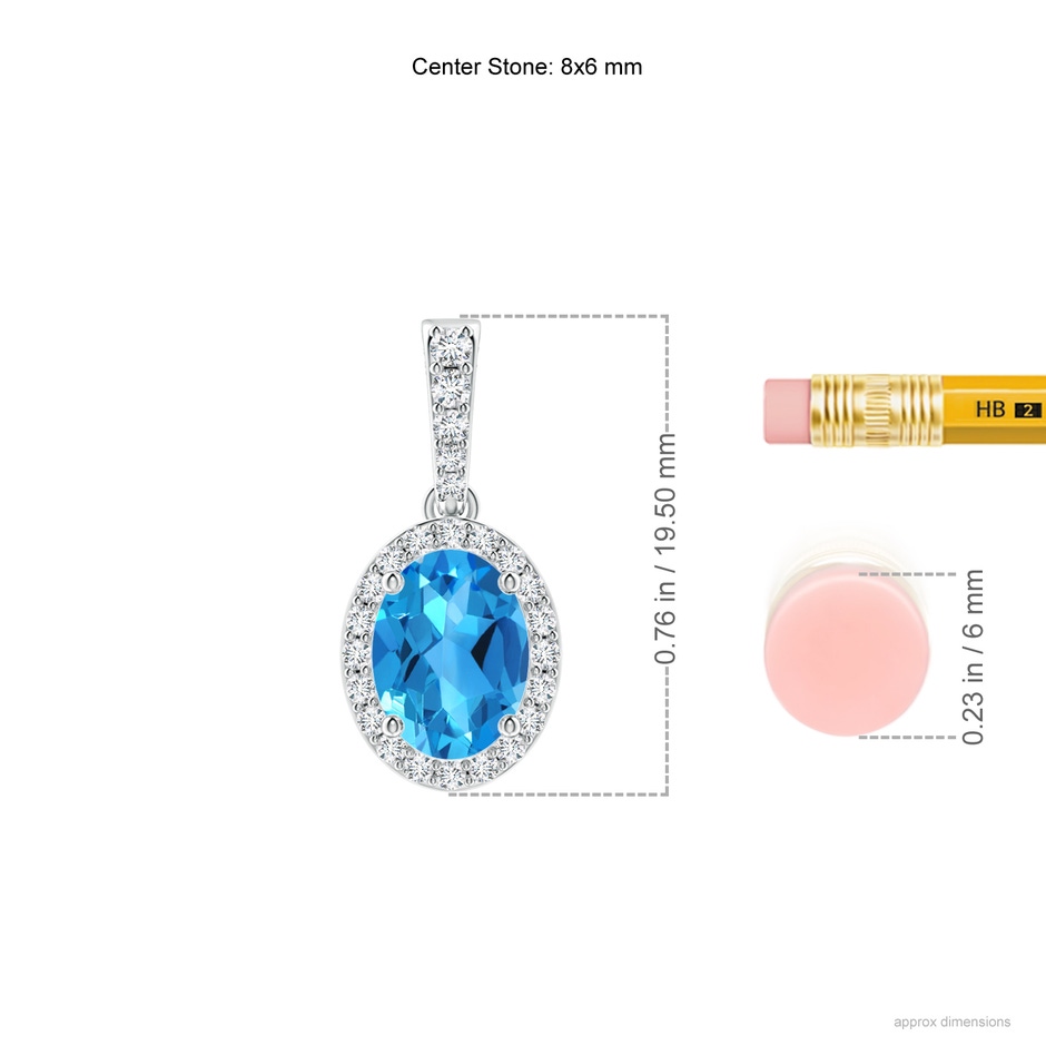 8x6mm AAAA Vintage Style Oval Swiss Blue Topaz Halo Pendant in P950 Platinum ruler