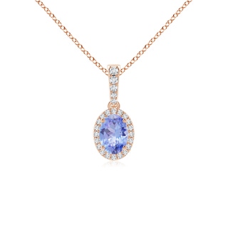 7x5mm A Vintage Style Oval Tanzanite Halo Pendant in 9K Rose Gold