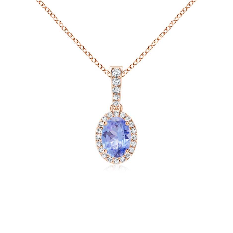 7x5mm A Vintage Style Oval Tanzanite Halo Pendant in 9K Rose Gold 