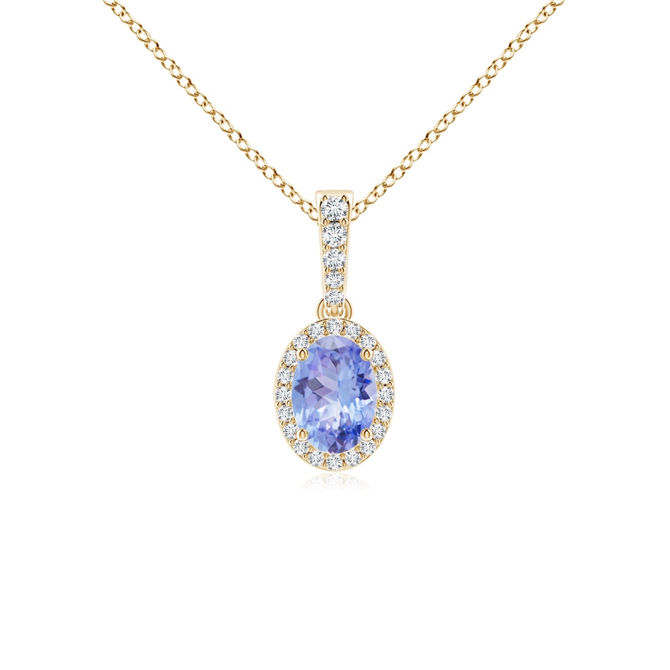 7x5mm A Vintage Style Oval Tanzanite Halo Pendant in Yellow Gold 
