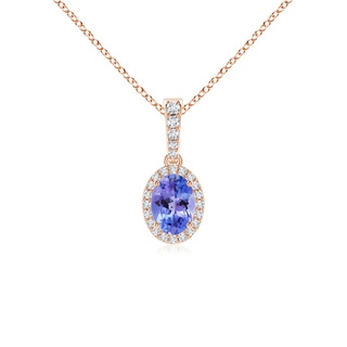 7x5mm AA Vintage Style Oval Tanzanite Halo Pendant in 9K Rose Gold