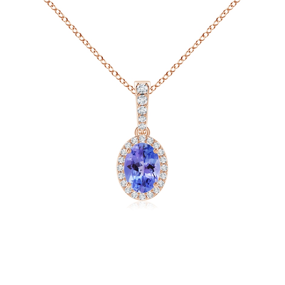7x5mm AA Vintage Style Oval Tanzanite Halo Pendant in 9K Rose Gold 