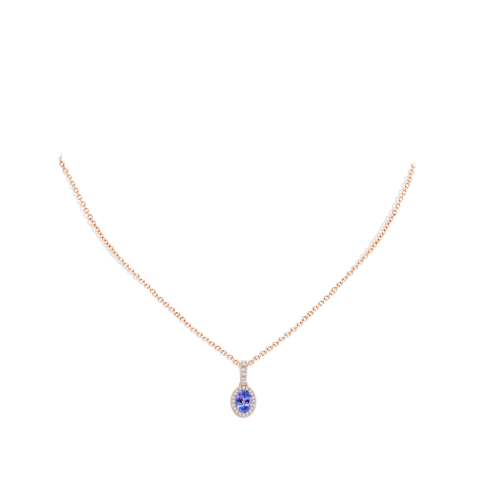 7x5mm AA Vintage Style Oval Tanzanite Halo Pendant in 9K Rose Gold body-neck