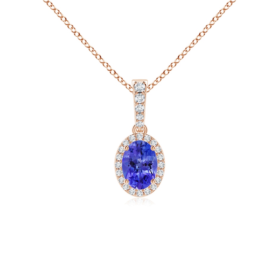 7x5mm AAA Vintage Style Oval Tanzanite Halo Pendant in 9K Rose Gold 