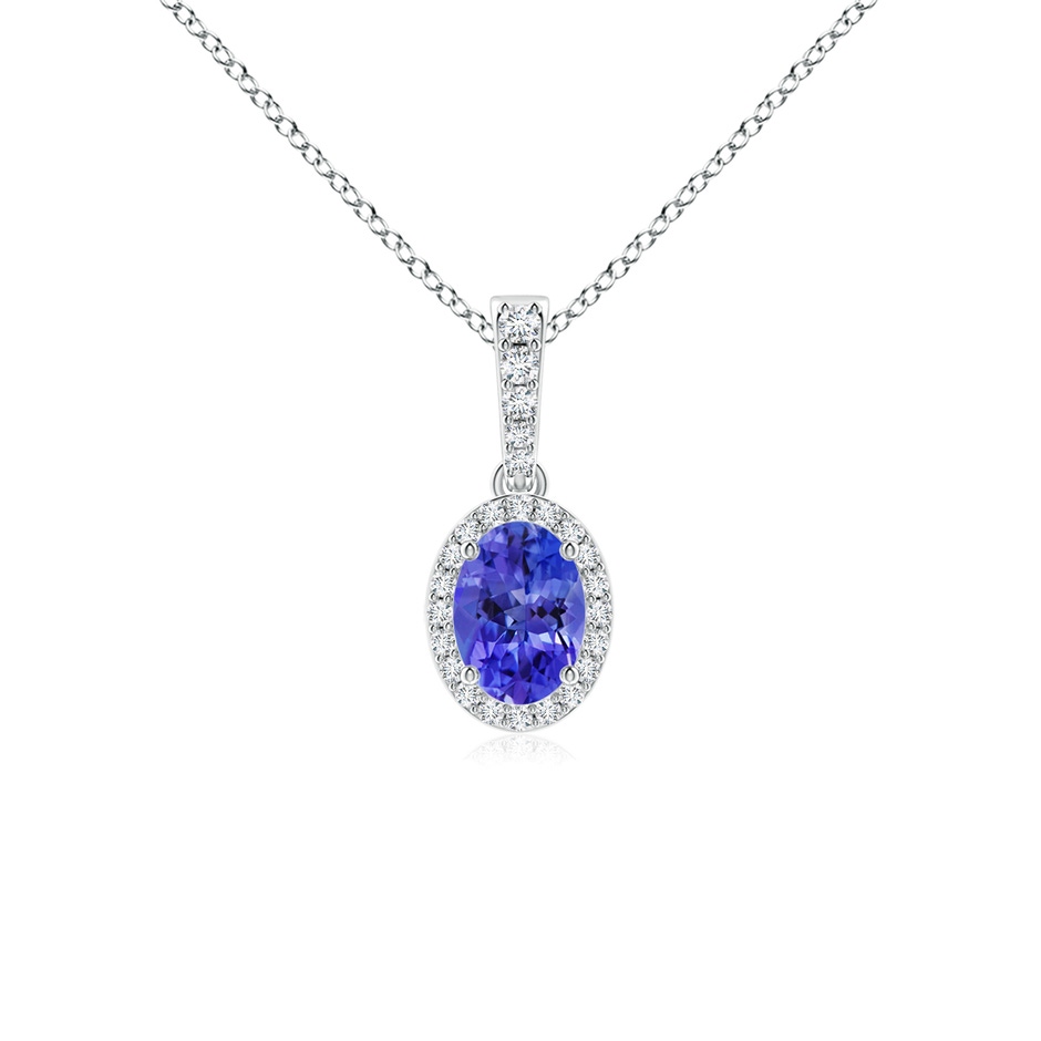 7x5mm AAA Vintage Style Oval Tanzanite Halo Pendant in White Gold 