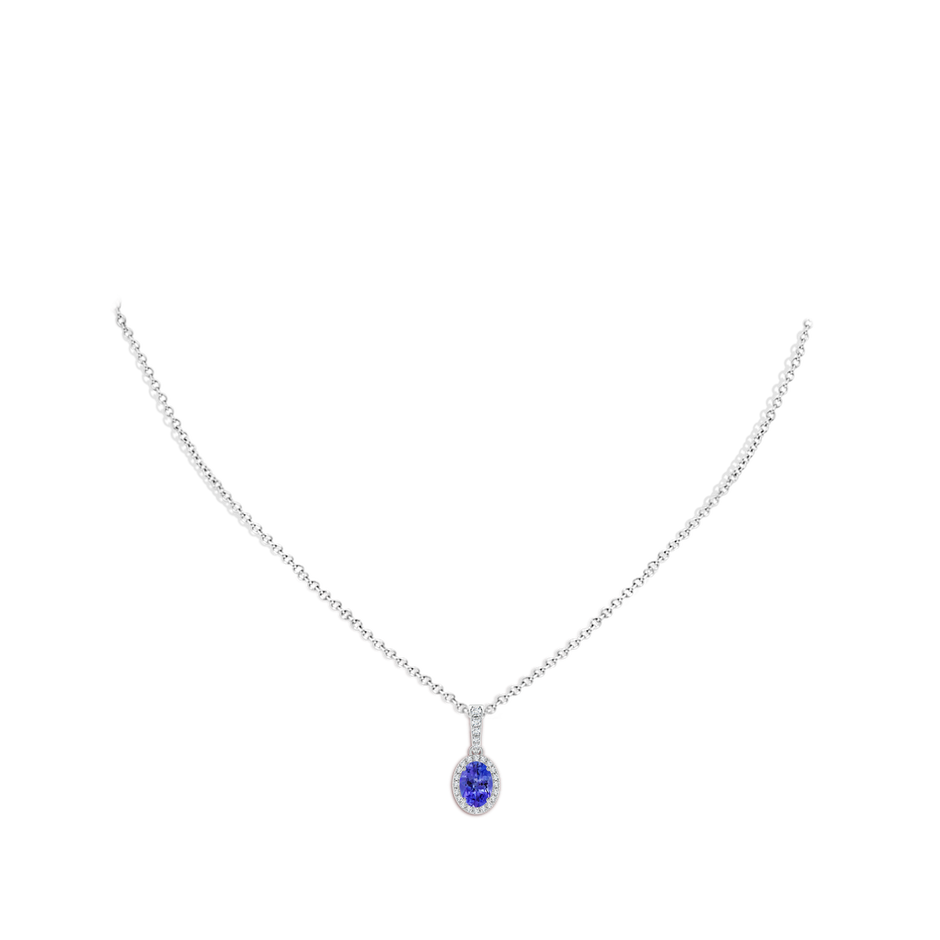 7x5mm AAA Vintage Style Oval Tanzanite Halo Pendant in White Gold body-neck
