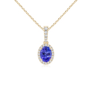 7x5mm AAA Vintage Style Oval Tanzanite Halo Pendant in Yellow Gold