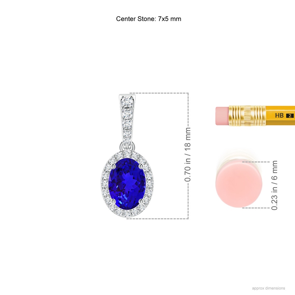 7x5mm AAAA Vintage Style Oval Tanzanite Halo Pendant in P950 Platinum ruler