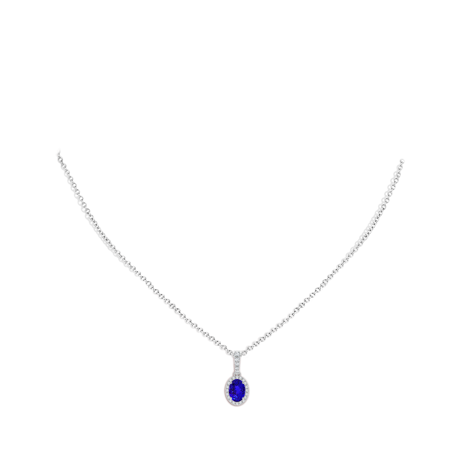 7x5mm AAAA Vintage Style Oval Tanzanite Halo Pendant in P950 Platinum body-neck
