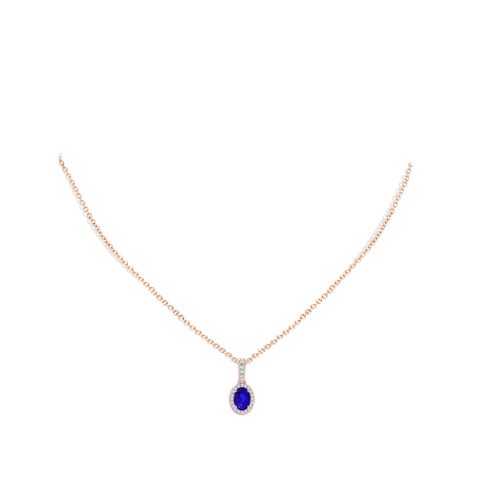 7x5mm AAAA Vintage Style Oval Tanzanite Halo Pendant in Rose Gold body-neck