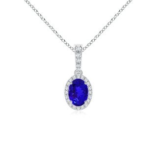 7x5mm AAAA Vintage Style Oval Tanzanite Halo Pendant in White Gold