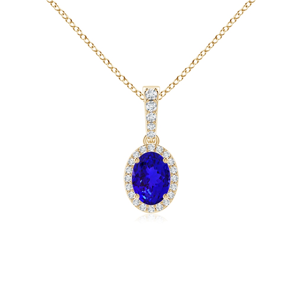 7x5mm AAAA Vintage Style Oval Tanzanite Halo Pendant in Yellow Gold