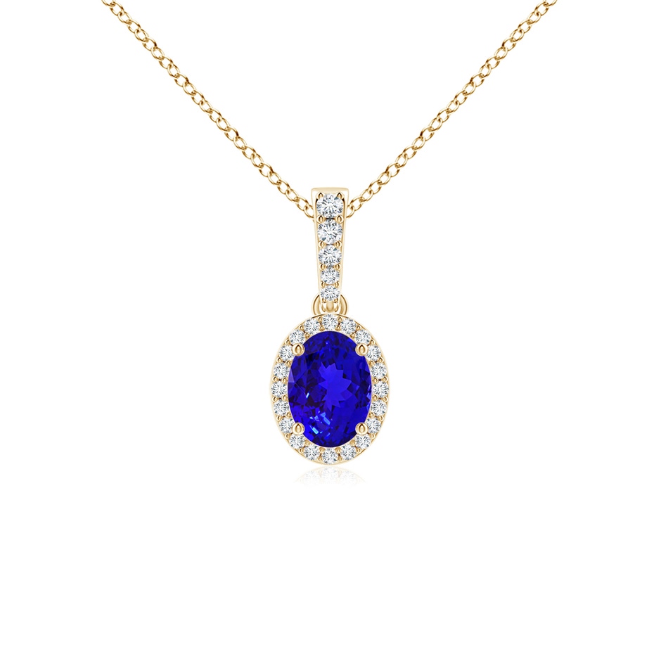 7x5mm AAAA Vintage Style Oval Tanzanite Halo Pendant in Yellow Gold 