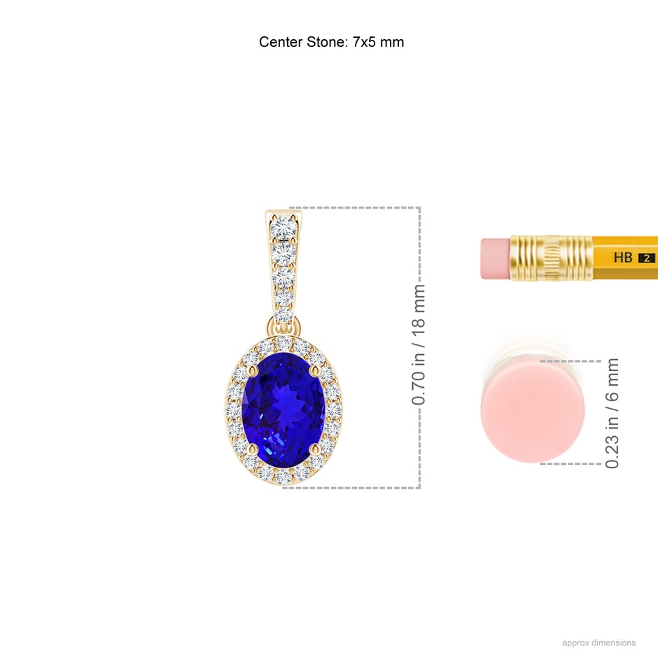 7x5mm AAAA Vintage Style Oval Tanzanite Halo Pendant in Yellow Gold ruler