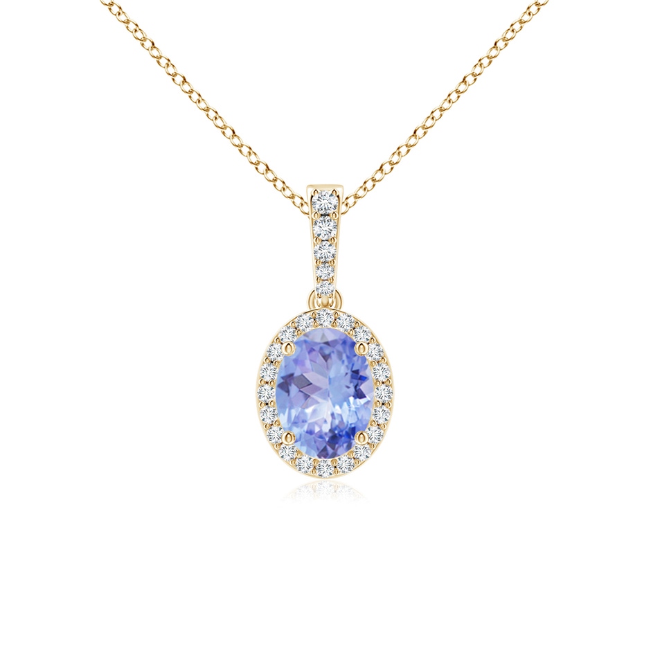 8x6mm A Vintage Style Oval Tanzanite Halo Pendant in Yellow Gold 