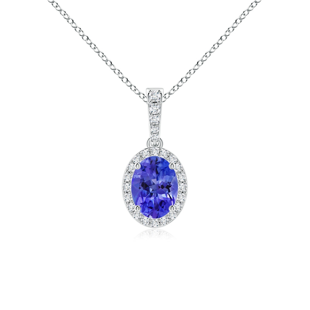 8x6mm AAA Vintage Style Oval Tanzanite Halo Pendant in White Gold