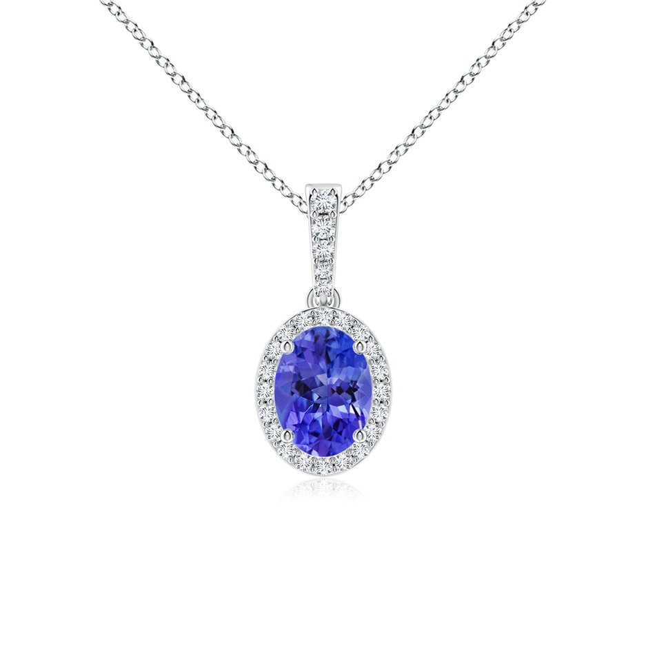 8x6mm AAA Vintage Style Oval Tanzanite Halo Pendant in White Gold 