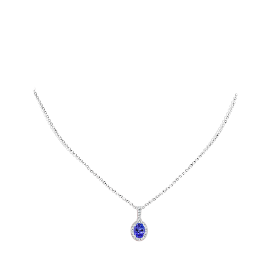 8x6mm AAA Vintage Style Oval Tanzanite Halo Pendant in White Gold body-neck