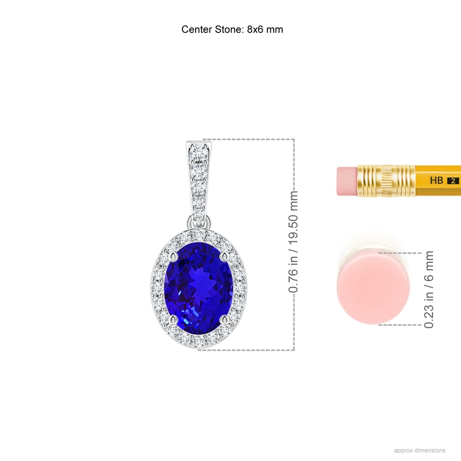 8x6mm AAAA Vintage Style Oval Tanzanite Halo Pendant in P950 Platinum ruler