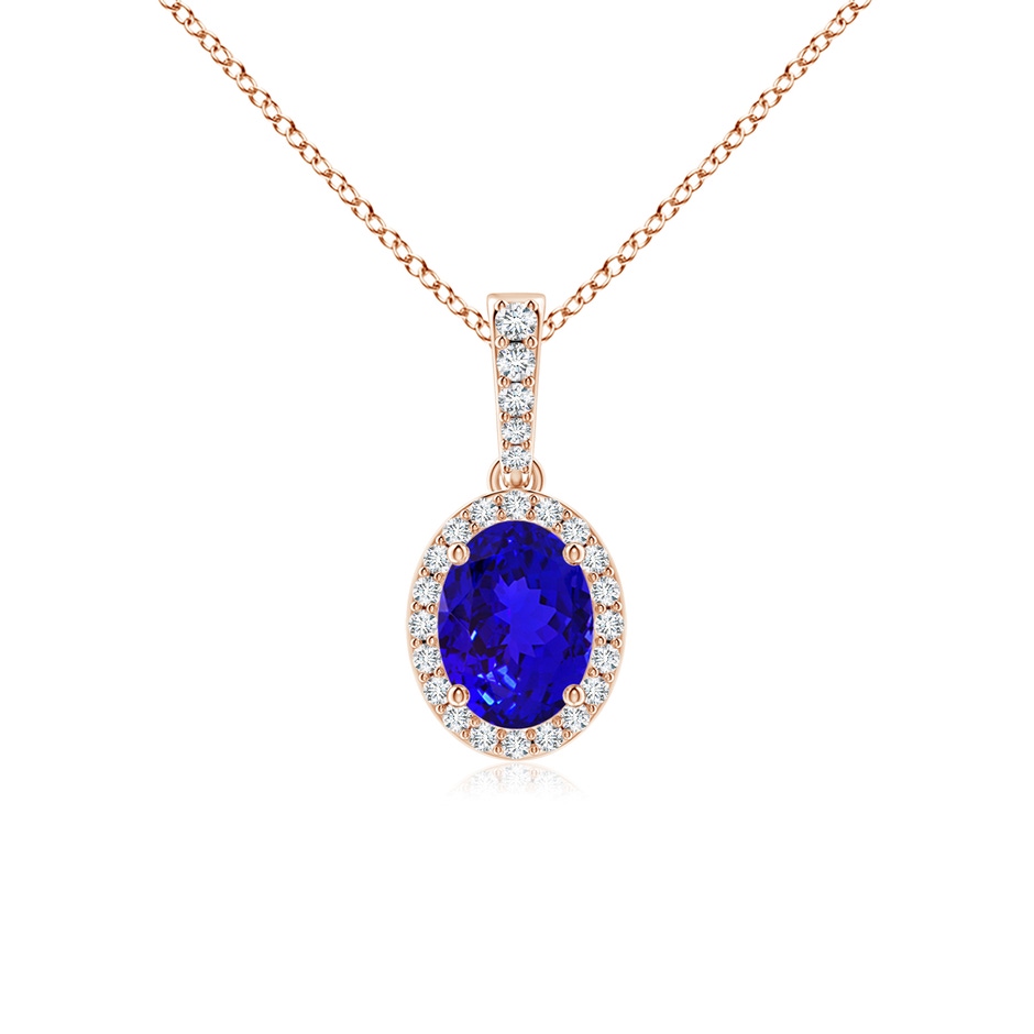 8x6mm AAAA Vintage Style Oval Tanzanite Halo Pendant in Rose Gold 