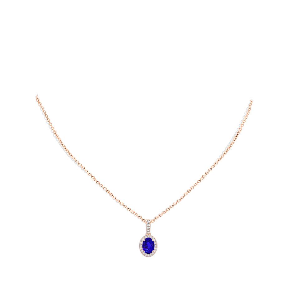 8x6mm AAAA Vintage Style Oval Tanzanite Halo Pendant in Rose Gold body-neck