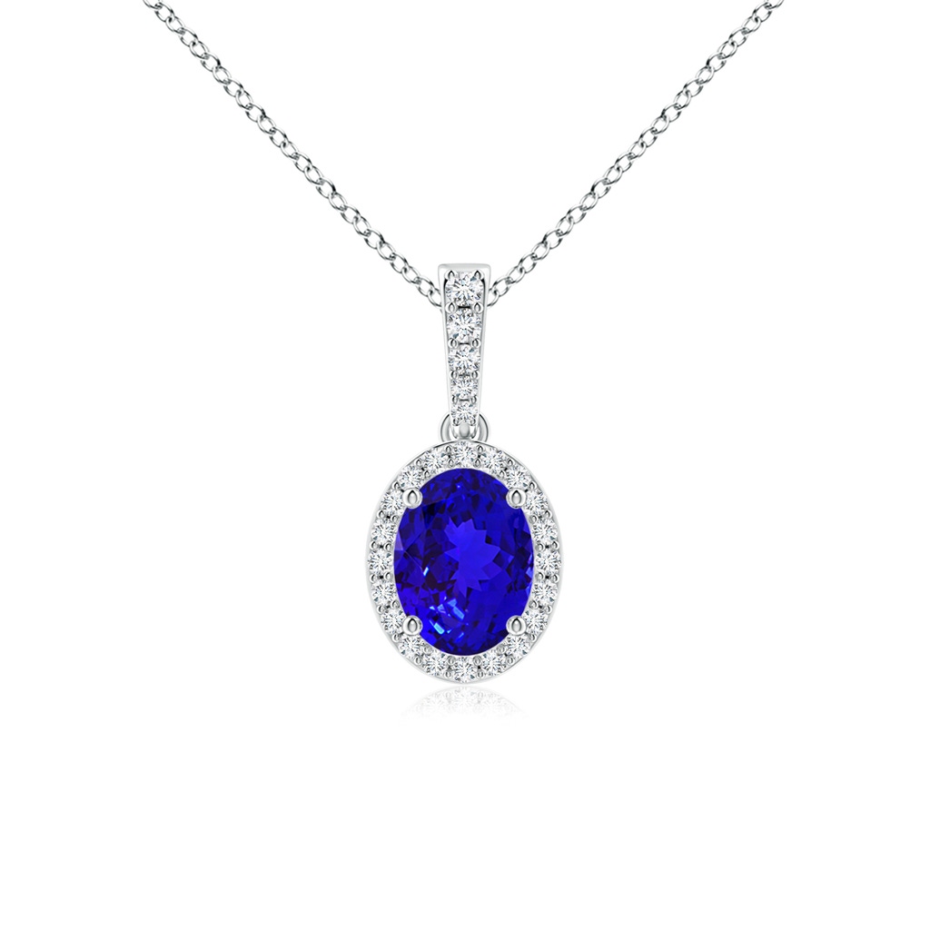 8x6mm AAAA Vintage Style Oval Tanzanite Halo Pendant in White Gold